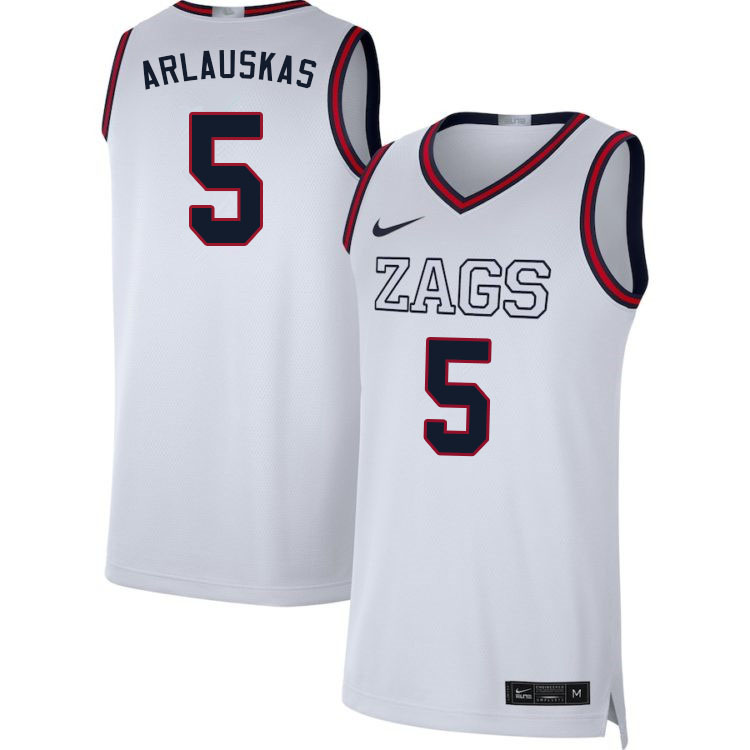 Men #5 Martynas Arlauskas Gonzaga Bulldogs College Basketball Jerseys Sale-White